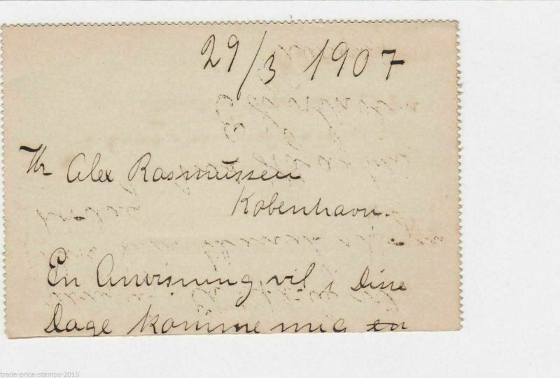 DENMARK STATIONARY CORRESPONDENCE  CARD 1907,    R85