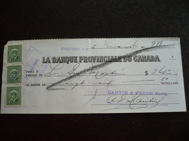 Canada - Revenue Stamps on cheque