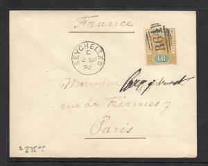 SEYCHELLES (P1201BB) 1892 QV 48C B64 COVER TO FRANCE