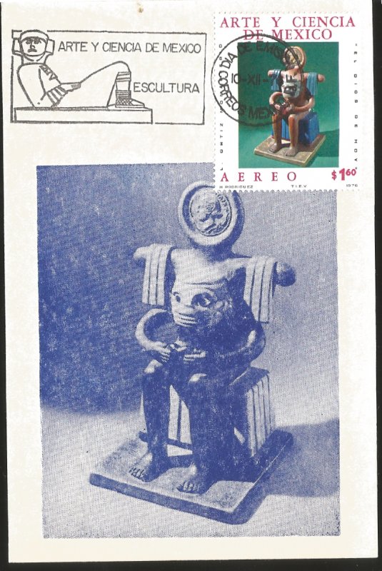 J) 1976 MEXICO, ART AND SCIENCE OF MEXICO, SCULPTURE, GUTEMBERG POSTCARD