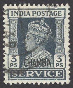 India Chamba Sc# 89 Used 1942-1944 3p overprint King George VI