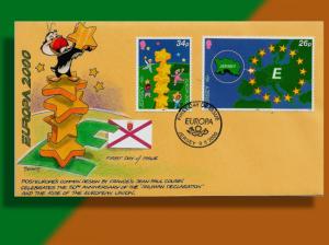 Jersey Celebrates EUROPA 2000 with a Stack of Stars - Handcolored FDC