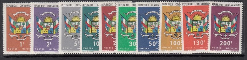 Central African Republic Sc o1-10 NH issue of 1965 - COAT OF ARMS