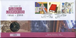 GB QEII PNC COIN COVER 2000 150 YEARS OF PUBLIC LIBRARIES 50P B/UNC