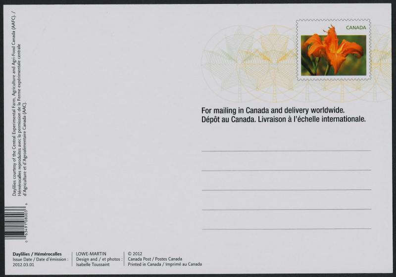 Canada UX283 post Card Orange Daylilies