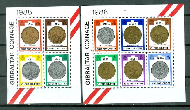 GIBRALTAR COINS #556-557...SHEETS...MNH...$10.00