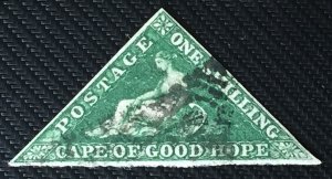 CAPE OF GOOD HOPE 1s TRIANGLE FINE USED FULL MARGIN CERTIFIED STAMP SG#21 C4244