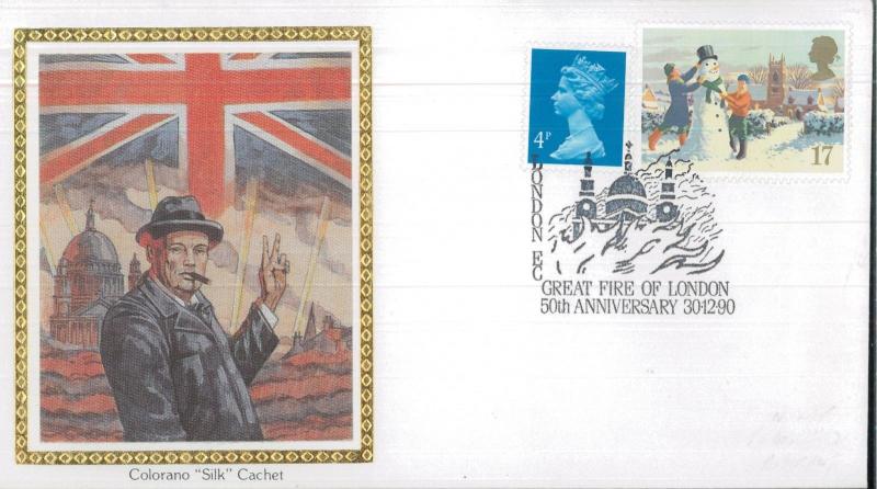 1990 London United Kingdom The Great Fire Colorano Silk Cachet First Day Cover