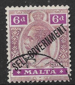 MALTA SG119 1922 6d DULL & BRIGHT PURPLE SCRIPT WMK SELF-GOVERNMENT OVPT USED