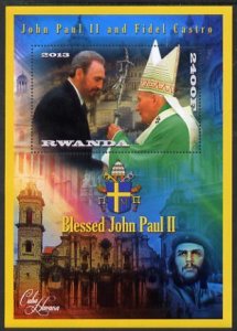 RWANDA - 2013 - Pope & Fidel Castro - Perf De Luxe Sheet - MNH - Private Issue