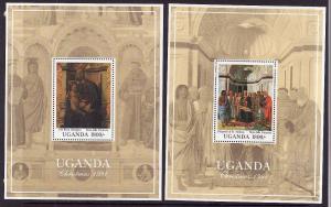 Uganda-Sc#968-9-two unused NH sheets-Paintings-Christmas-199