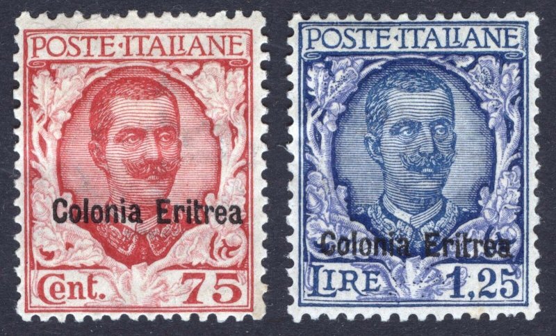 Eritrea 1926 75c & 1L25 Emmanuell III Scott 28 & 30, SG 127-128, MM/MH Cat $130