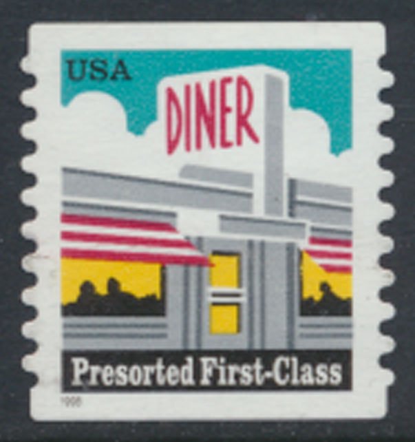 USA  SC# 3208A Used  perf 9.8    Diner Presorted First Class   1998  see scan