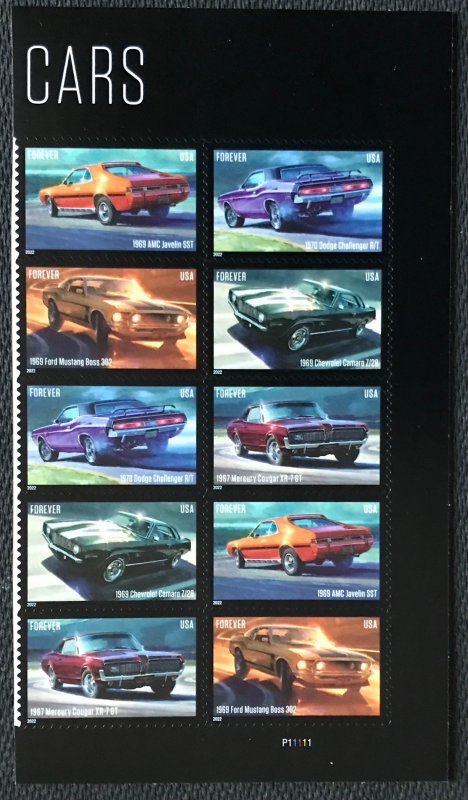 US #5715-5719 MNH Plate Block of 8 Pony Cars (.60)