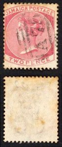 Jamaica SG9 2d Rose Wmk Crown CC (toned) Savanna-La-Mar A75 Pmk