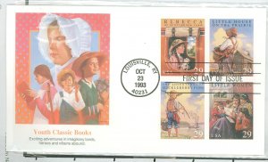 US 2785-2788 1993 29c classic books se-tenant block of 4 on an unaddressed cacheted Fleetwood FDC