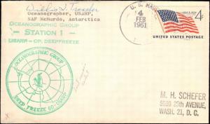 1961 US NAVY ANTARCTIC OCEANOGRAPHIC GROUP STATION 1 CACHET + SIGNED