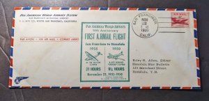 1950 USA Airmail Souvenir Cover San Francisco CA to Honolulu HI 15th Anniversary