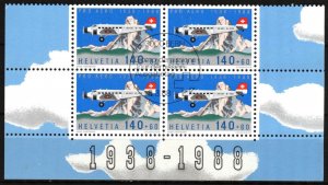 Switzerland 1988 Aviation Pro Aereo Foundation Mi.1369 Block of 4 Used CTO