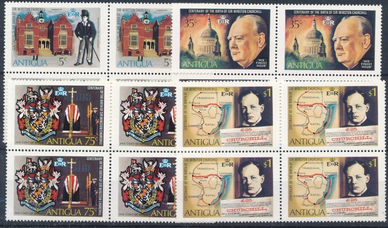 [BIN3280] Antigua 1974 W.Churchill good set in blocks of 4 stamps very fine MNH