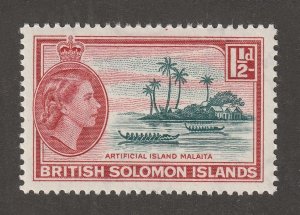 Soloman Islands, stamp, scott#91,  mint, hinged,  1-1/2d,  canoe