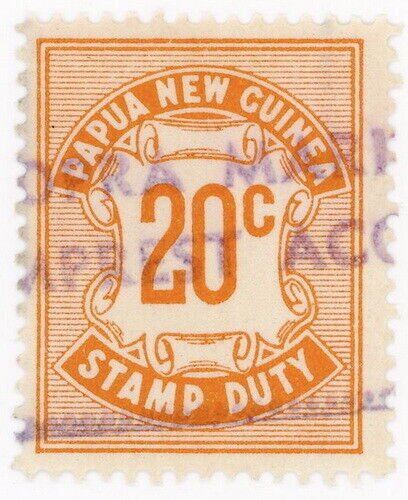 (I.B) Papua New Guinea Revenue : Stamp Duty 20c (1973)