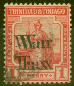 Trinidad & Tobago 1918 War Tax 1d Scarlet SG189a Opt Double Fine Used