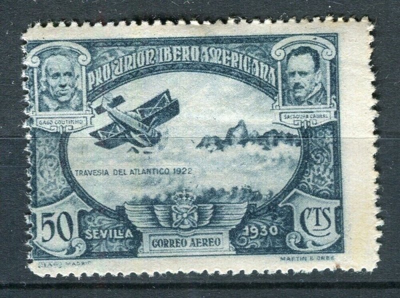 SPAIN; 1930 early Spanish-US AIRMAIL issue Mint hinged 50c. value