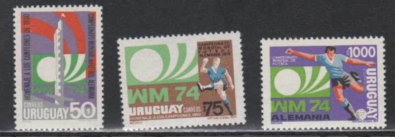 Uruguay # 879-881, World Cup soccer Mint Light Hinged, 1/3 Cat.