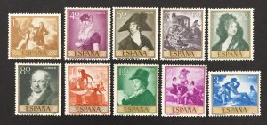 Spain 1958 #867-76(10), Paintings, MNH.