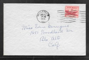 Just Fun Cover #C39 BELLEVILLE ILL. APR/21/1955 Cancel AIRMAIL COVER (my1300)