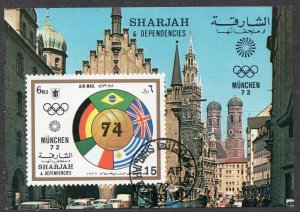 Sharjah 1972 - Football - Olympic Games Munchen - Flags - Used Souvenir Sheet