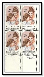 US Plate Block #1824 Helen Keller MNH