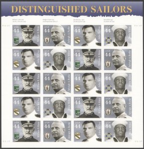 2010 US Scott #4440-4443 44c Distinguished Sailors Sheet of 20 MNH