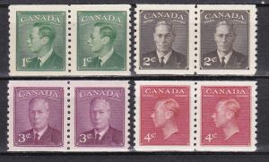 Canada # 297-300, King George VI Coil Pairs, NH, Half Cat