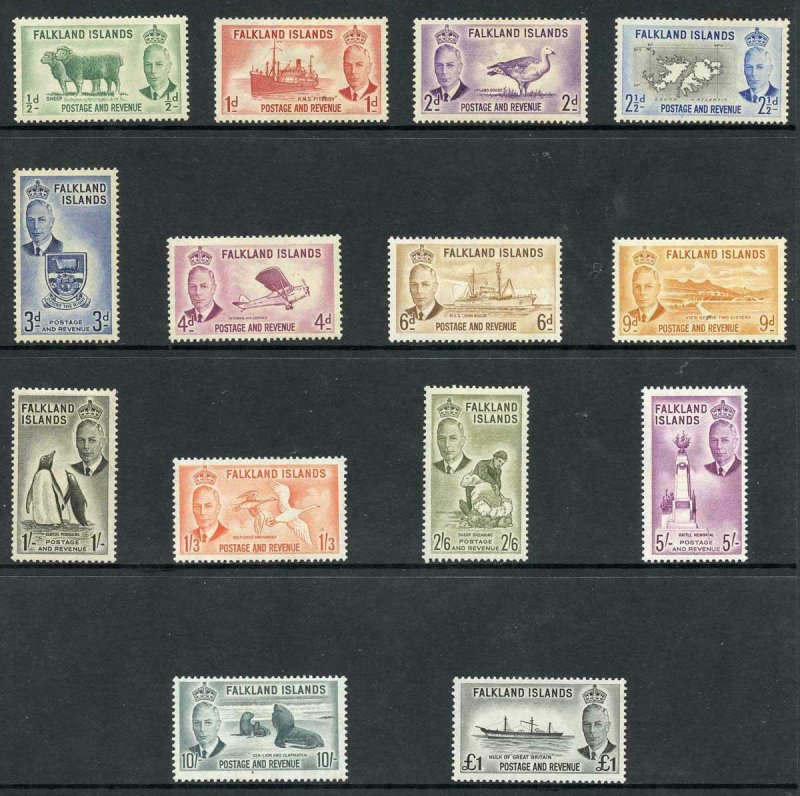 Falkland Islands SG172/85 1952 KGVI Set of 14 Wmk Mult Script CA M/M