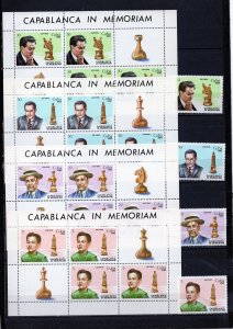 CUBA 1982 SPORTS/CHESS SET OF 4 STAMPS & 4 SHEETS OF 4 STAMPS & 2 LABELS MNH