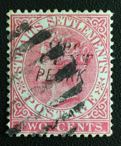 MALAYA PERAK opt Straits Settlements 1887 QV One CENT on 2c Used SG#33 M3280