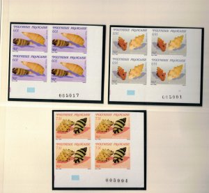 FRENCH POLYNESIA Sc 523-5 NH IMPERF BLOCKS OF 4 OF 1989 - SEA SHELLS - (WG17)