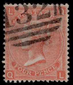 GB QV SG94, 4d vermilion plate 10, FINE USED. Cat £150. QL