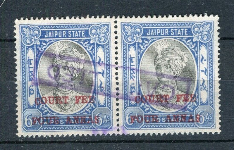 INDIA JAIPUR 1940s early Local surcharged Revenue issue fine used PAIR