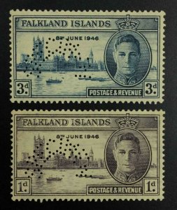 MOMEN: FALKLAND ISLANDS SG #164s-165s SPECIMEN 1946 MINT OG NH £400 LOT #63023