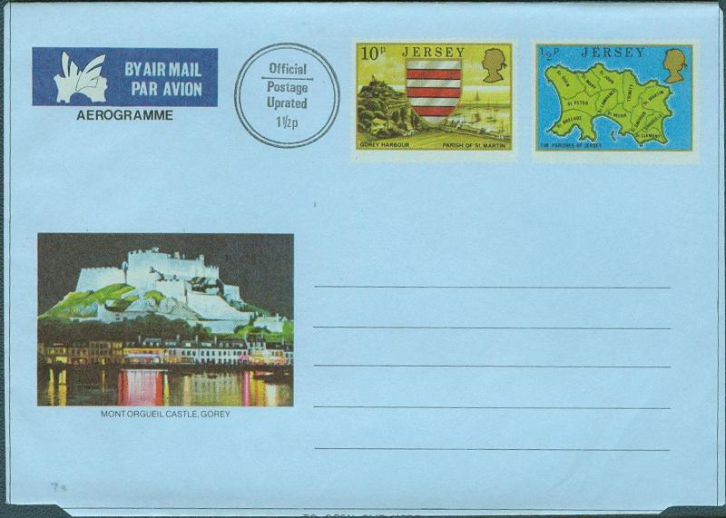 Great Britain-Jersey Aerogramme - 2 stamps UPRATED (1) Mint