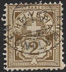 SWITZERLAND 1882-99 2c Bister Numeral Issue Sc 69 VFU