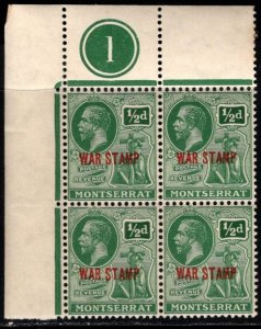 1918 Montserrat Scott #- MR1 1/2 Penny King George V War Tax Stamp Overprint