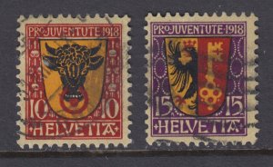 Switzerland Sc B10-B11 used. 1918 Coat of Arms semi postal set, sound, F-VF.