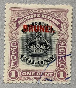 Brunei 1906 1c Labuan Crown, used with blue cds.  Scott 1, CV $65.00. SG 11
