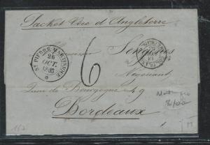 MARTINIQUE FRENCH COLONY (P2612B) 1863 STAMPLESS ST PIERRE TO FRANCE 