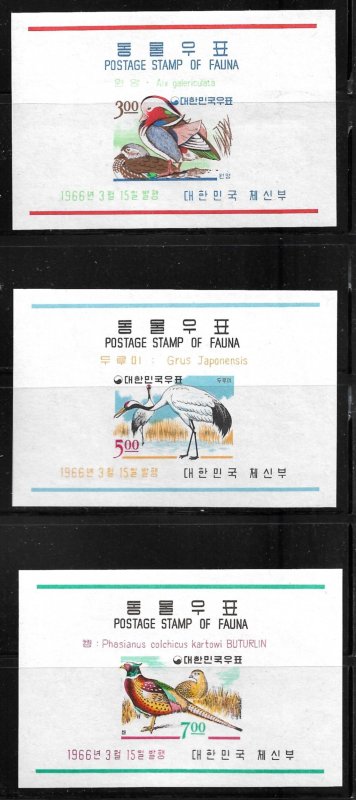 1966 Korea 493a-495a Birds C/S of 3 imperf. S/S MNH