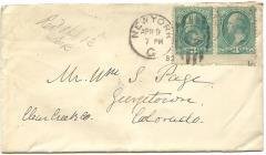 4/9/1883 cover NY Duplex G to WS Page Georgetown Clear Creek Colorado #184 Pair